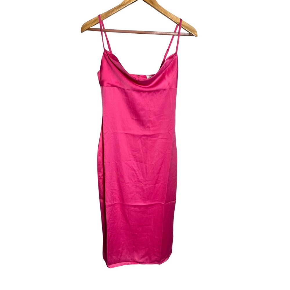 WeWoreWhat Hot Pink Satin Cowl Neck Midi Dress - Sleeveless Party Cocktail